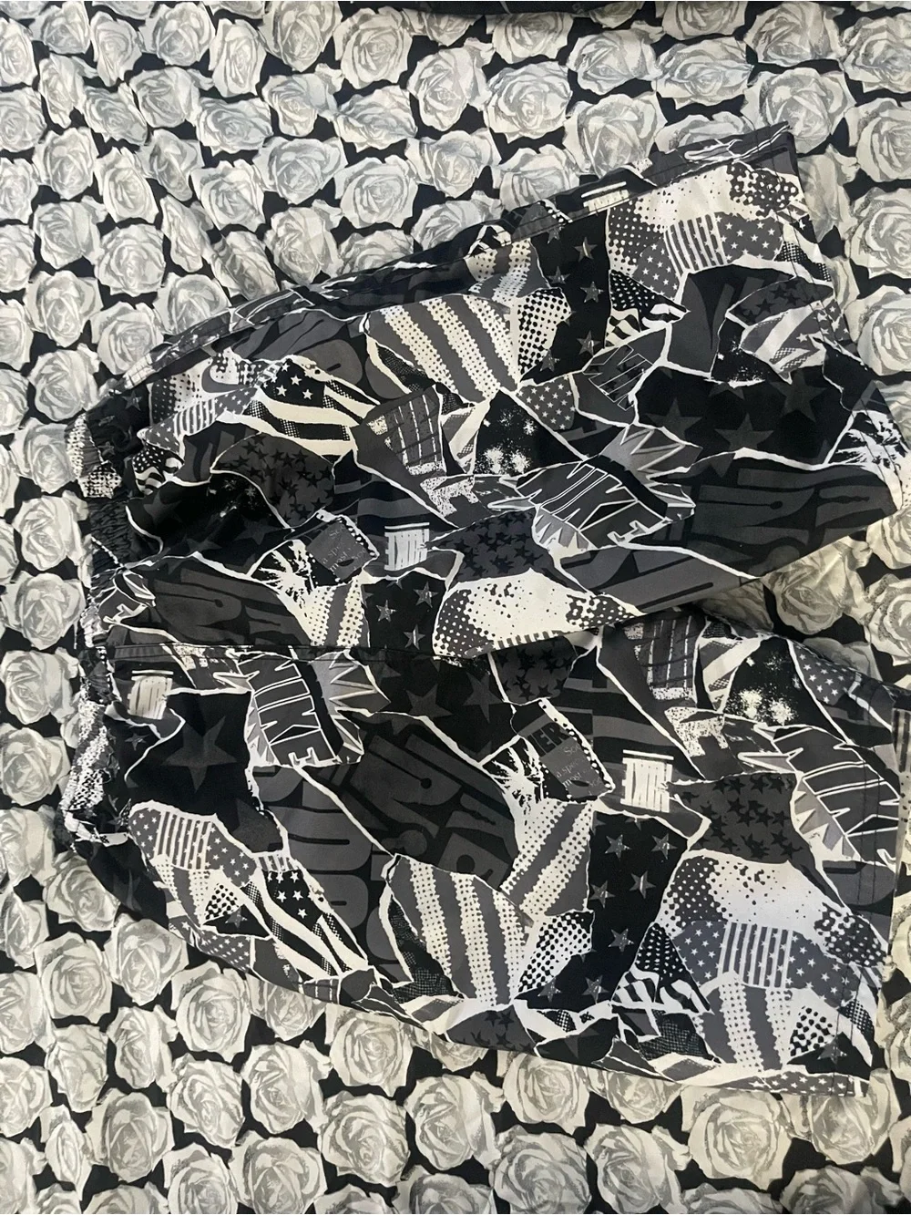 Nike Black and White Graphic Kids Swim Trunks